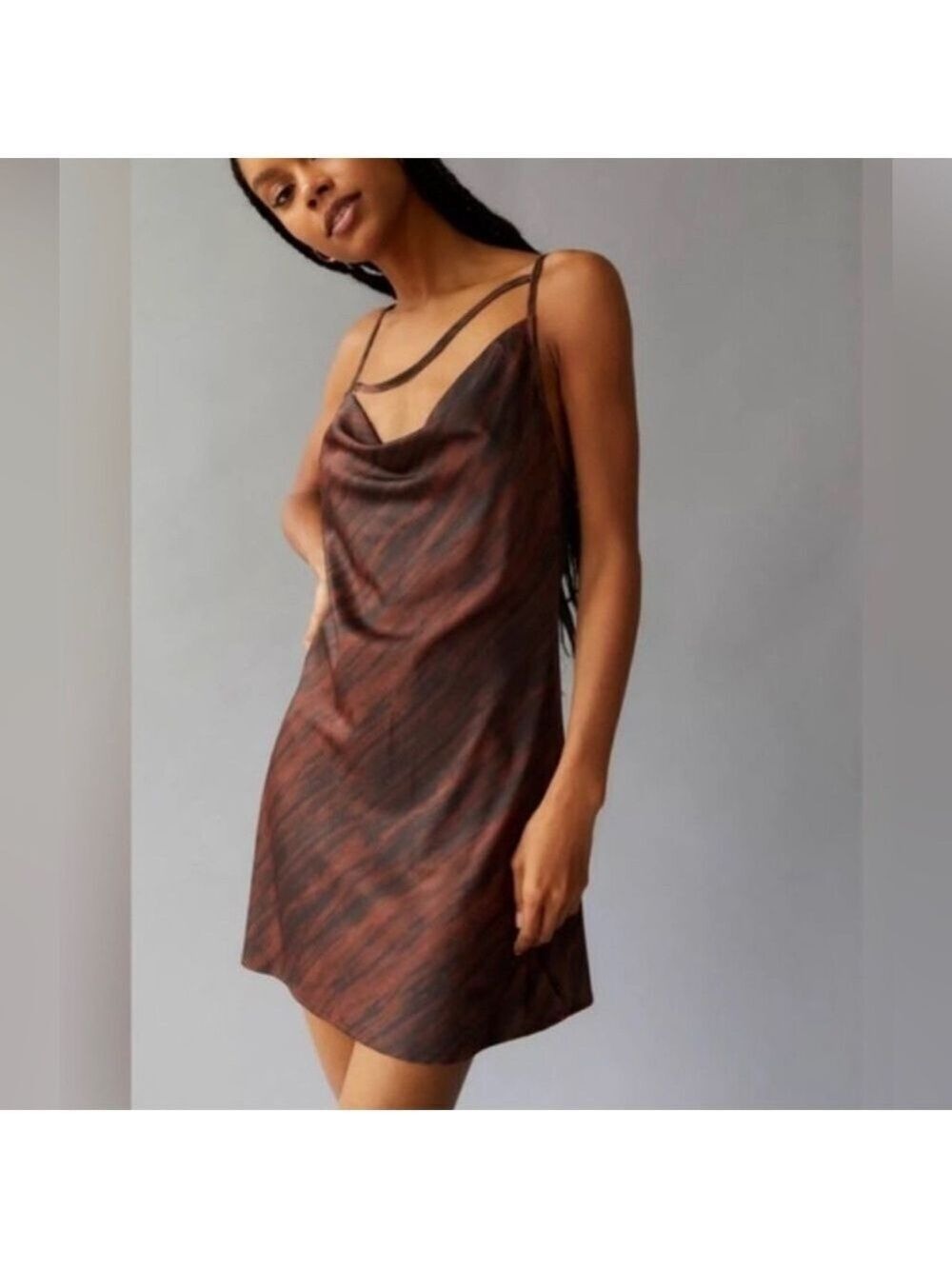 URBAN outfitters motel silky marbled cocoa cowl neck strappy dress nwt medium
